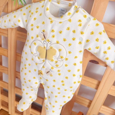 Macacão Malha Trape Zape - Borboleta e Borboletinhas - Off White e Amarelo